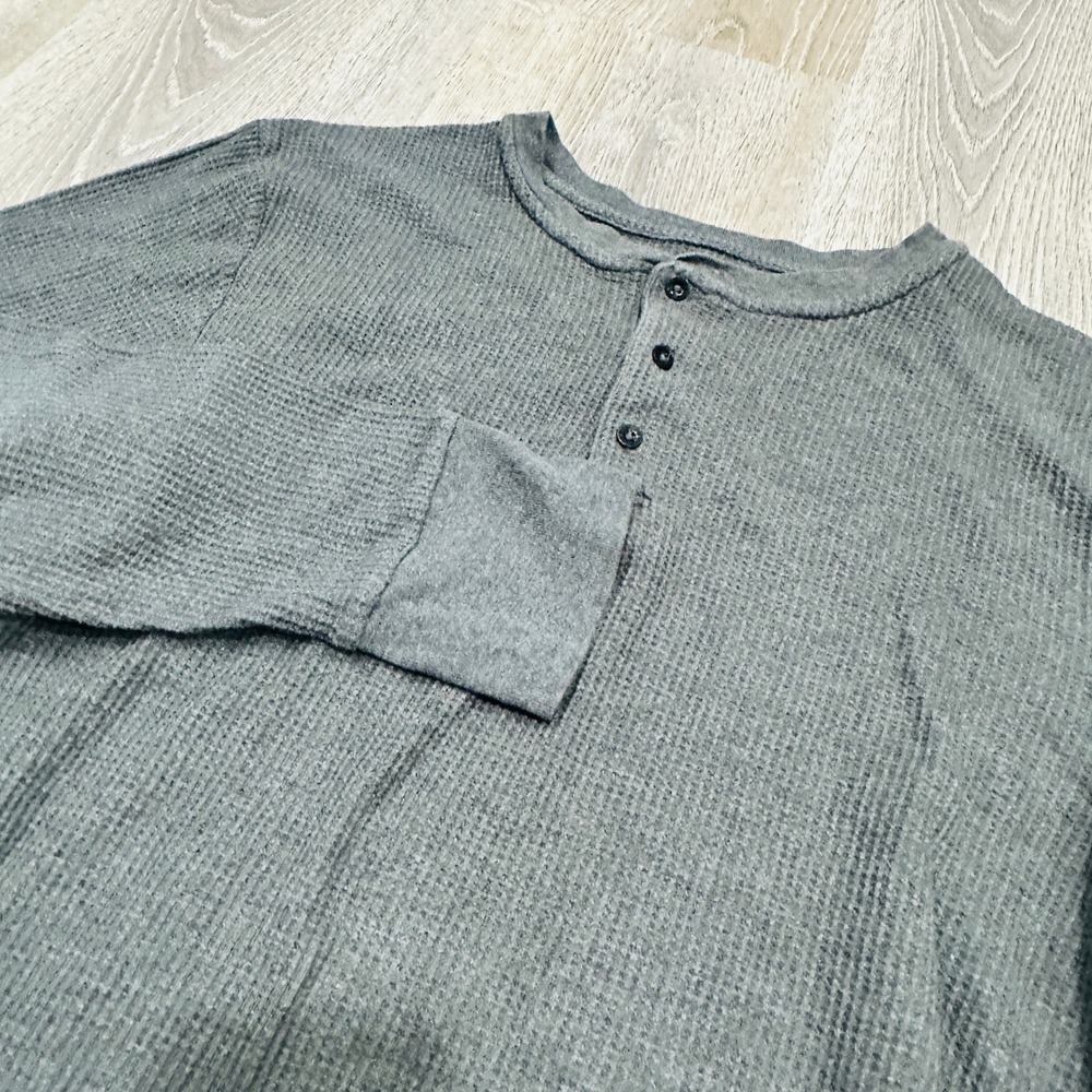 Joe Boxer Mens 2XL Gray Waffle Knit Henley Shirt Long Sleeve Thermal Sweater